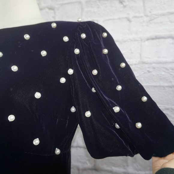 Vintage 90s Velvet Pearl Midi Dress - Picture 4 of 8